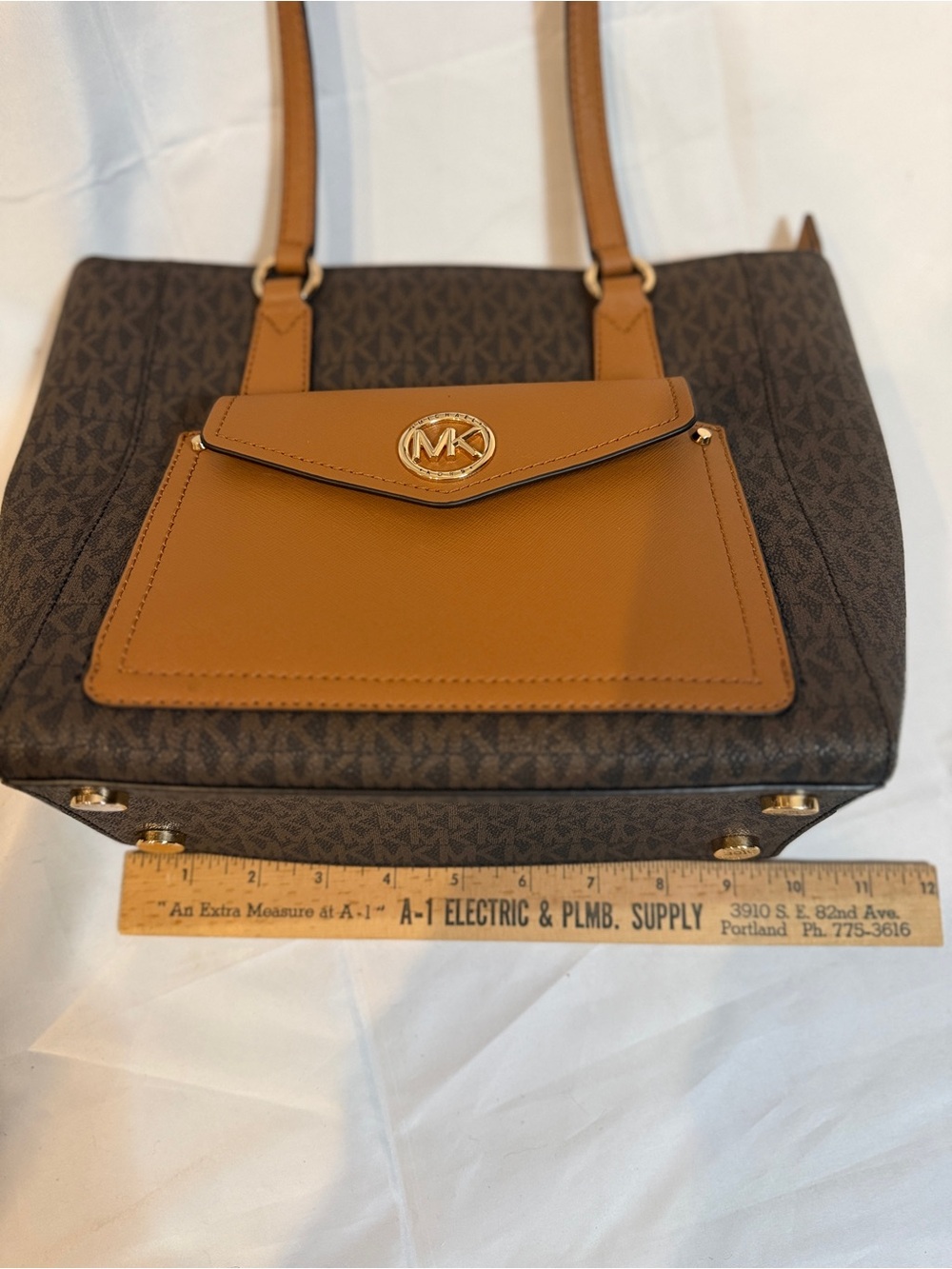 Michael Kors Joey Tote Logo Canvas Brown Monogram Tan Snap Front Pocket. New! - Picture 6 of 13